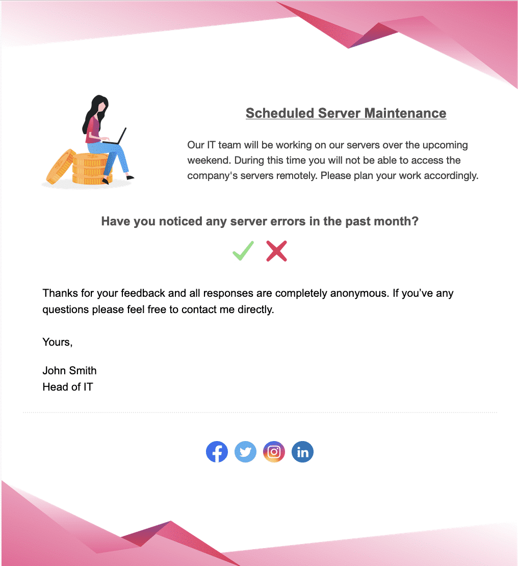 Scheduled server maintenance email template