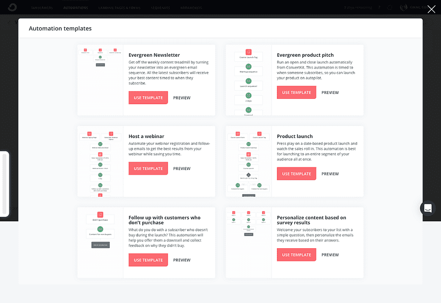 Screenshot of ConvertKit template automation workflow.