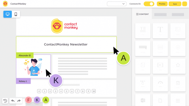 Screenshot of email collaboration within ContactMonkey's email template builder.