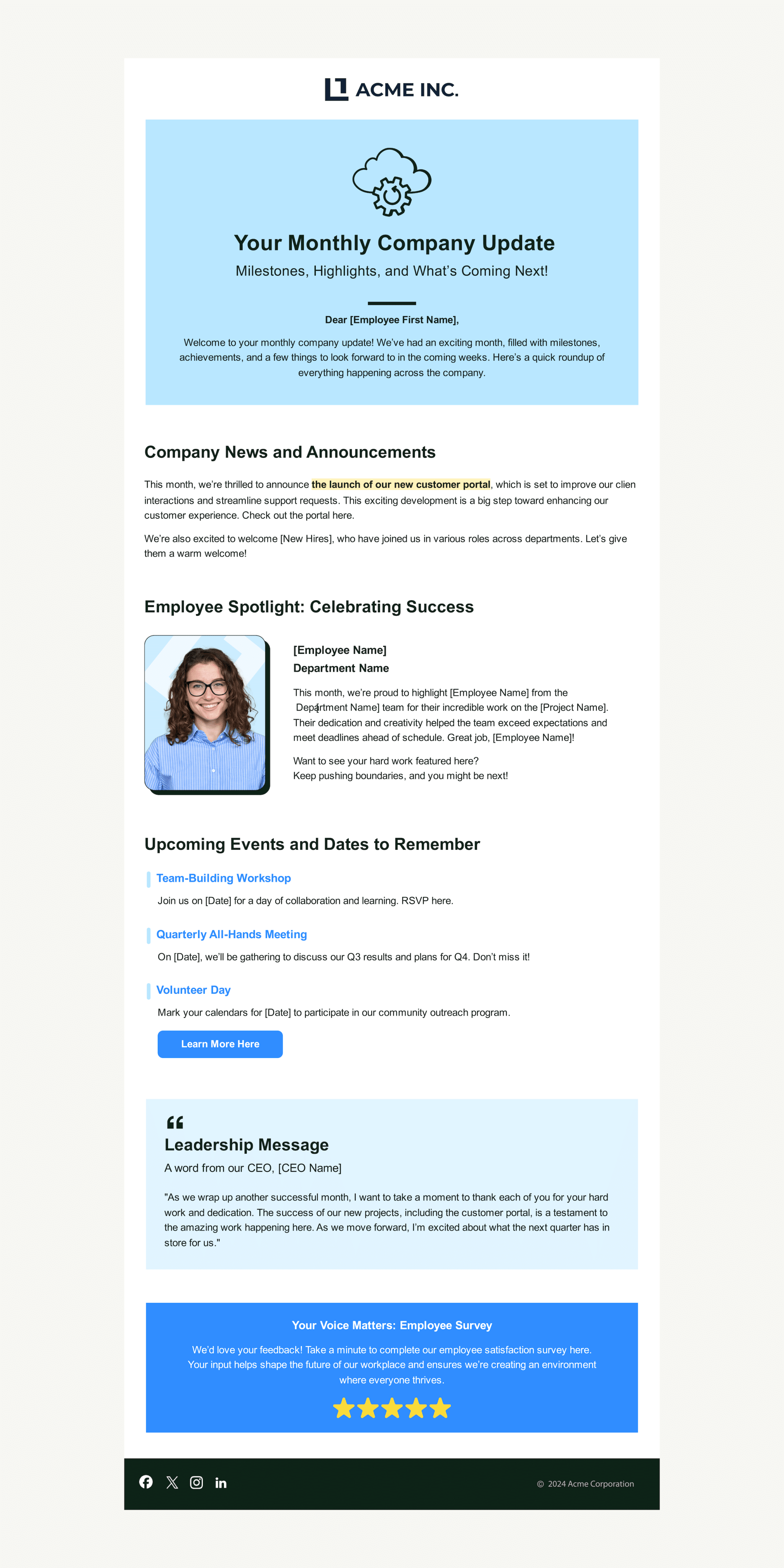 ContactMonkey employee newsletter example for monthly company updates